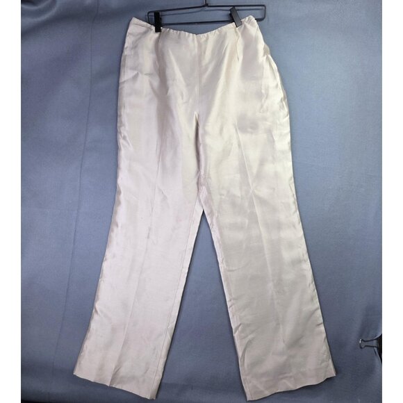 Talbots Pants Women 14 Beige Pure Silk Lined Side Zip Dress Slack Taper Leg Chic - Picture 1 of 12